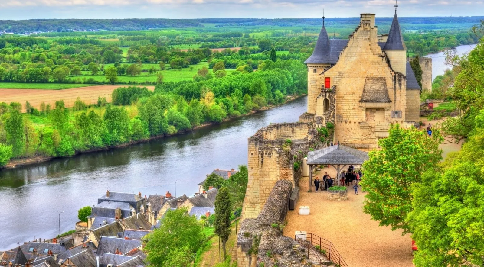 The Royal Fortress of Chinon above the River Vienne and the old town roofs