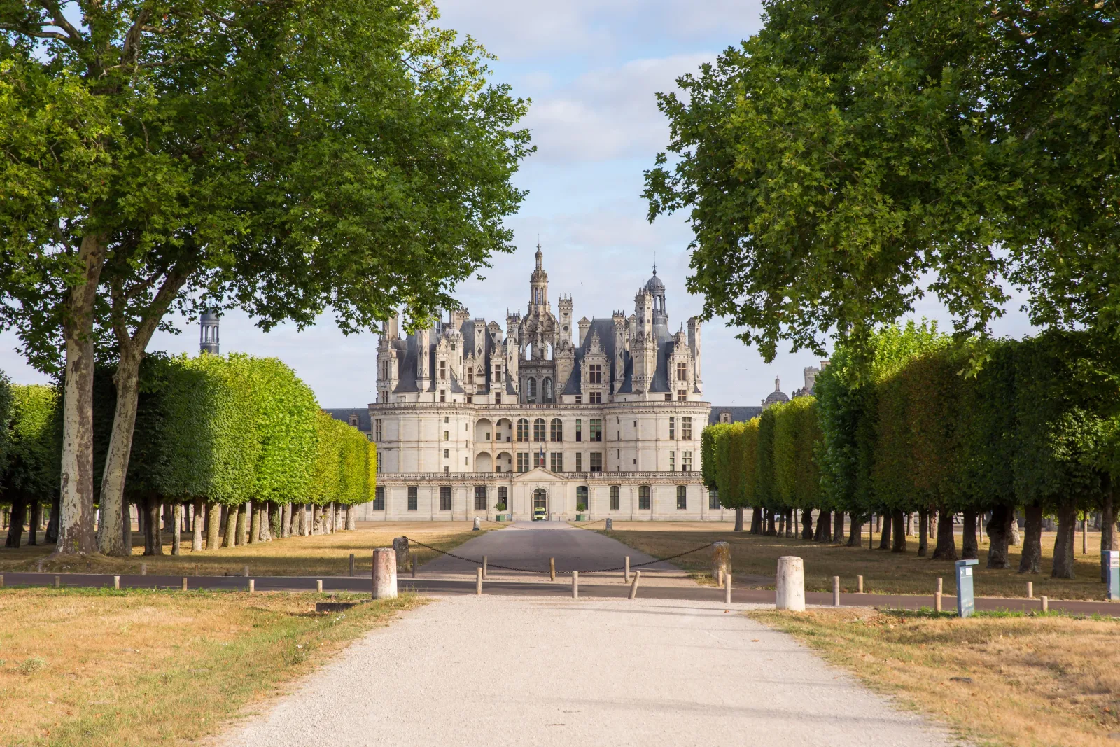 Chambord framed by the clipped lime avenue in the château park